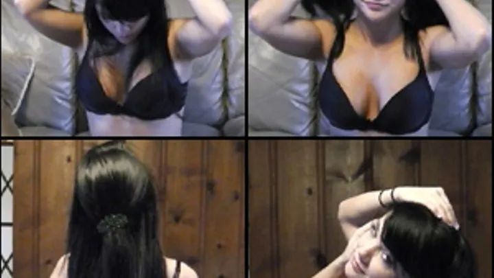 Kimberly Heart Brushing her Hair in a Bra