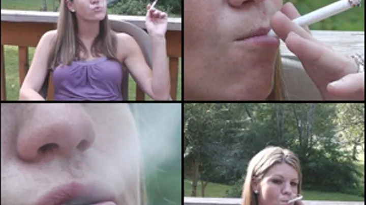 Elizabeth Smoking in a Purple Tank Top