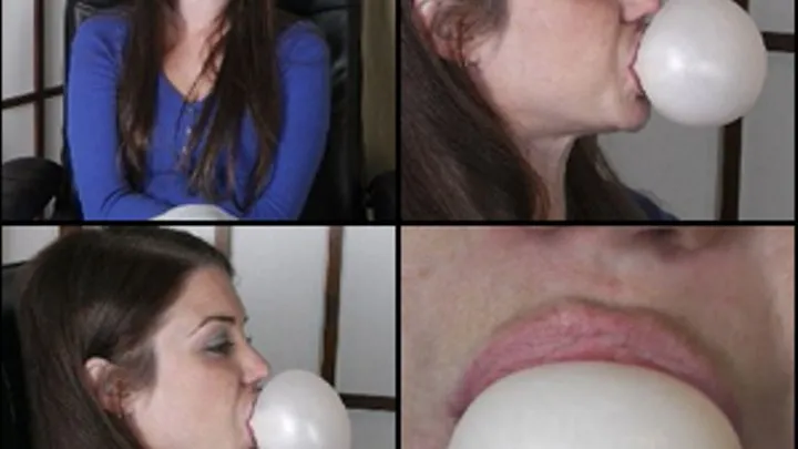 Kristen Blowing Bubbles in a Blue Top