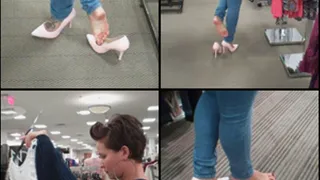 Jane Shoe Dipping in Pink Heels while Shopping