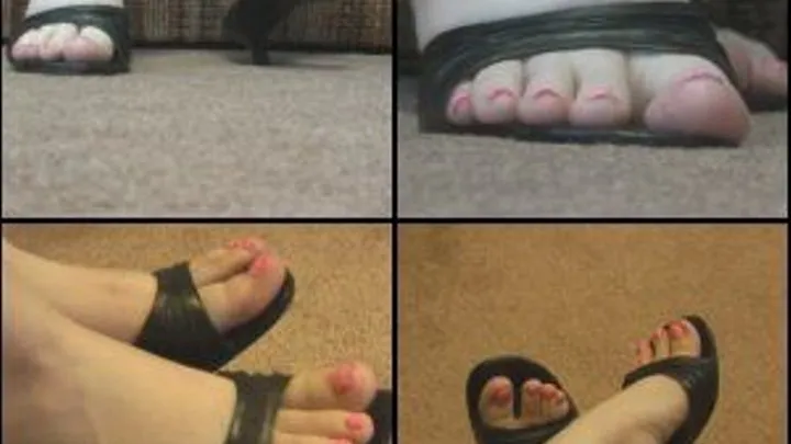 Scarlet in Black Sandals with Pink Toenails