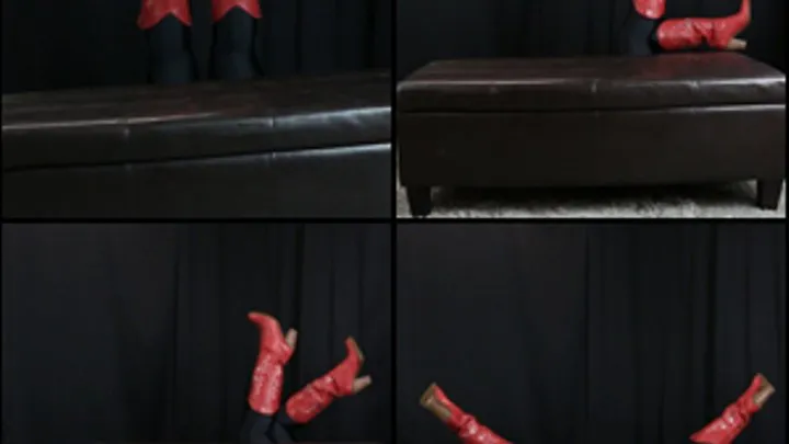 Red Cowgirl Boots Behind the Ottoman