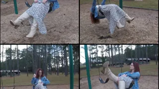 Swinging in the Park in Cream-Colored Knee Boots