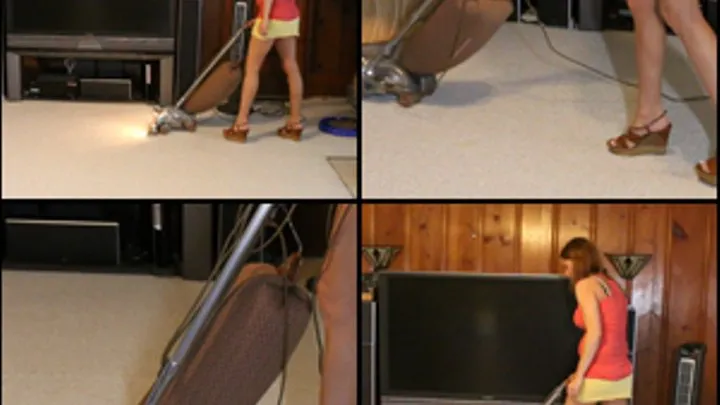 Kristen Vacuuming in Wedge Heels