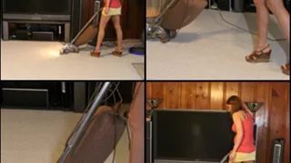 Kristen Vacuuming in Wedge Heels