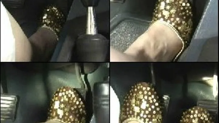 Trinity Driving in Gold Sequin Ballerina Shoes