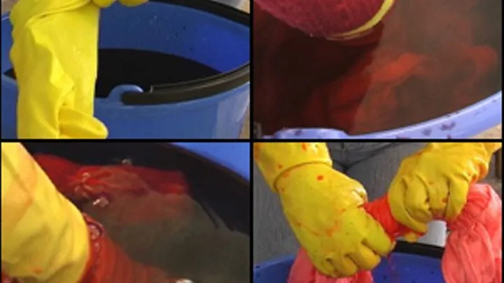 Scarlet Dying a Shirt Wearing Yellow Latex Gloves