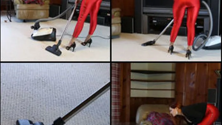 Vivian Ireene Pierce Vacuuming in Red Spandex Pants