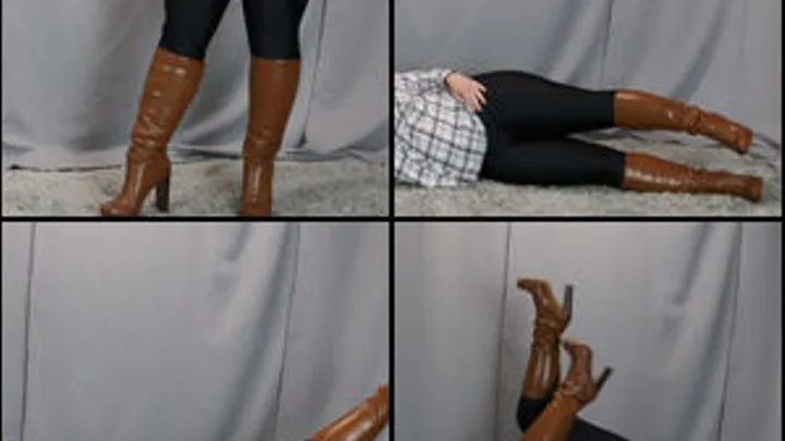 Various Exercises in Caramel Knee Boots & Spandex Pants