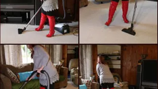 Vacuuming in Red OTK Boots