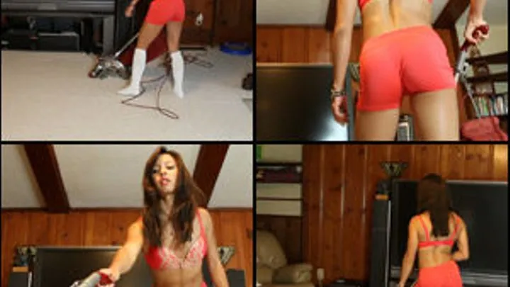 Mari Vacuums in Bra and Shorts