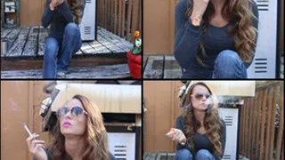 Gina Smoking in Gray Top & Sunglasses