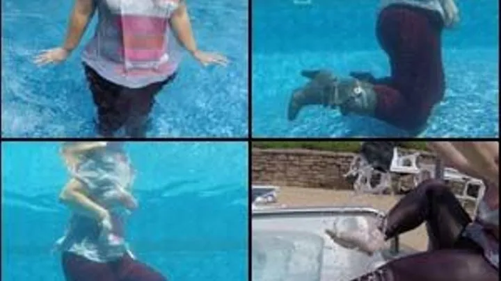 Scarlet Playing in Pool with Gray Boots & Tight Red Pants