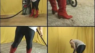 Vacuuming Studio Area in Spandex Pants & Red Cowgirl Boots