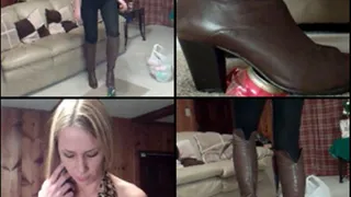 Cassandra Crushing Soda Cans in Boots