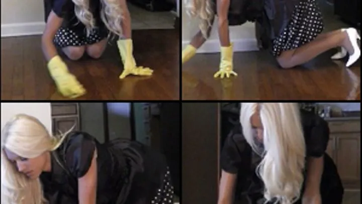 Brooke Scrubbing the Floor in Yellow Rubber Gloves