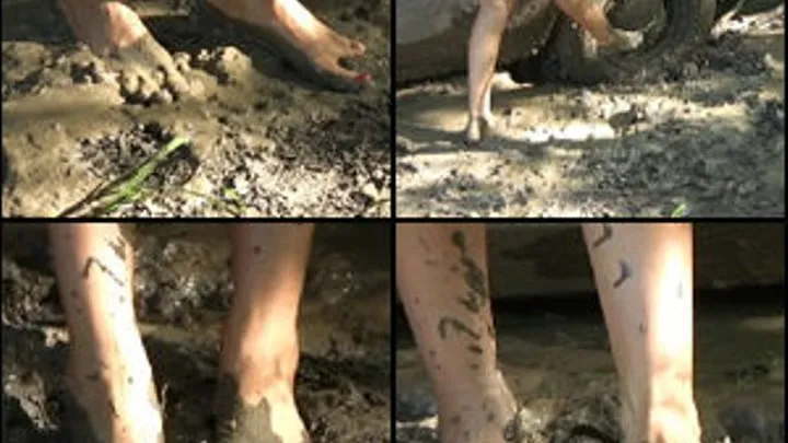 Tiffany Playing in the Mud While Barefoot