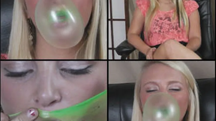 Ellie Mae Blowing Bubbles in Peach-Colored Top