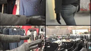 Cassandra Clothes Shopping in Black Leather Gloves