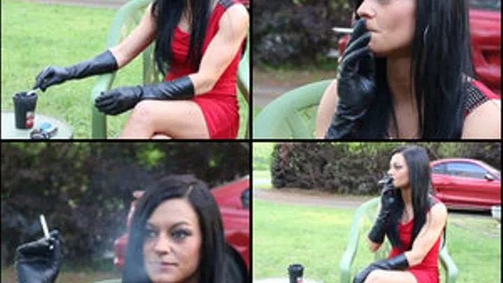 KMo Smoking in Black Leather Gloves