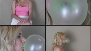 Britney Blowing Huge Bubbles with Green Gum