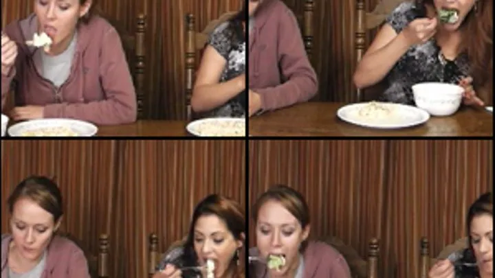 Vivian & Madalynn Eating Chicken Stroganoff