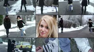 Jade SLC w/sock & Jess Snow Toes Winter Hijinx Crutching and Hopping