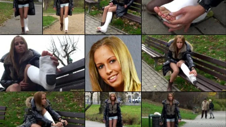 Cassidy SLWC A Gimp in the Park and Socking her Cold Casted Toes with Toe Massage (in )