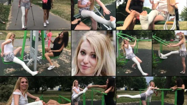 Jade LLC Almost Rained Out, Crutching in the Park and Working out on the Exercise Machines