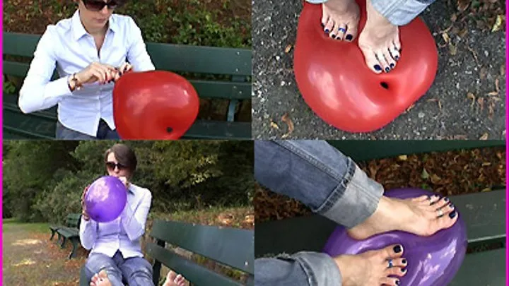 Janina Blows up Balloons and then Squishes them under her lovely Bare Feet