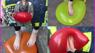 Irina squishes and pops Balloons with her cute Bare Feet