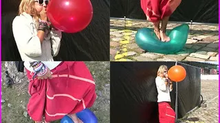 Dreadlocked Barefoot Hippie Skye Blows Up Balloons and Pops them with her Feet