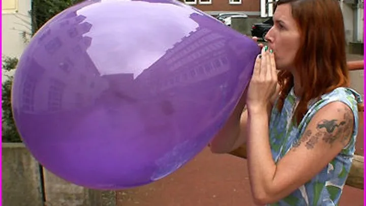 Jessica blows up a Balloon until it Pops