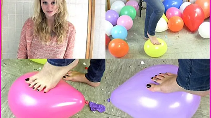 Madeline's gorgeous Bare Feet stomp on Balloons