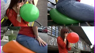 Suse blows and sit-pops Balloons