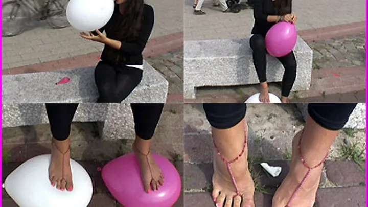 Soraya blows up Balloons in Public and pops them with her Bare Feet