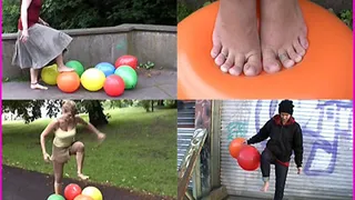 Three Barefoot Girls Pop Balloons