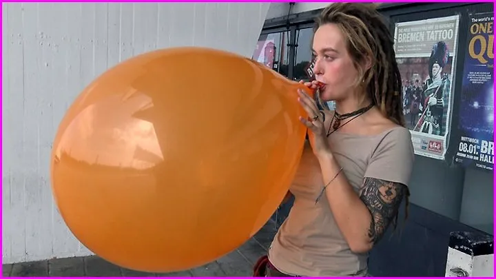 Barefoot Dreadlocked Hippie Girl Trinity's Balloon Blow-to-Pop