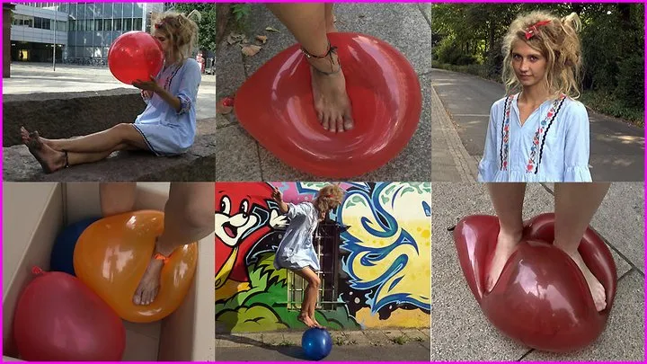 Barefoot Girl Skye pops Balloon in Public pt 2 (+ Bonus Clip)