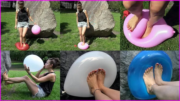 Christin pops Balloons in the Park with her Beautiful Bare Feet