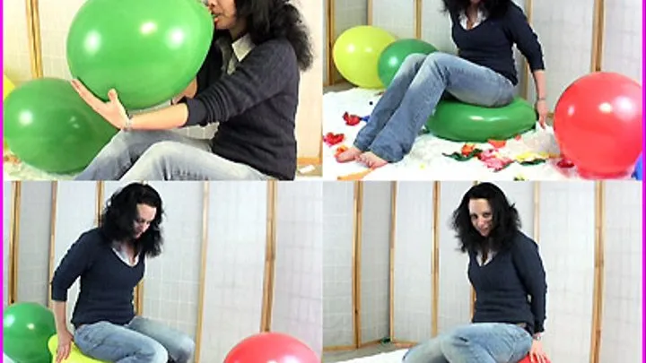 Kendra sits on Balloons