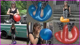 Jennifer pops Balloons in Public with her Bare Feet