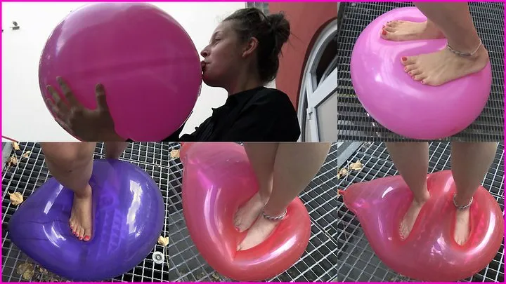 Christin has fun Popping Balloons in Public with her Bare Feet