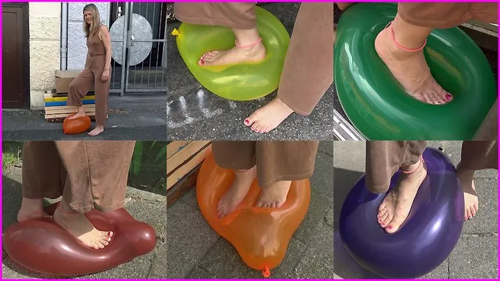 Marysol's beautiful Bare Feet pop Balloons on the Street