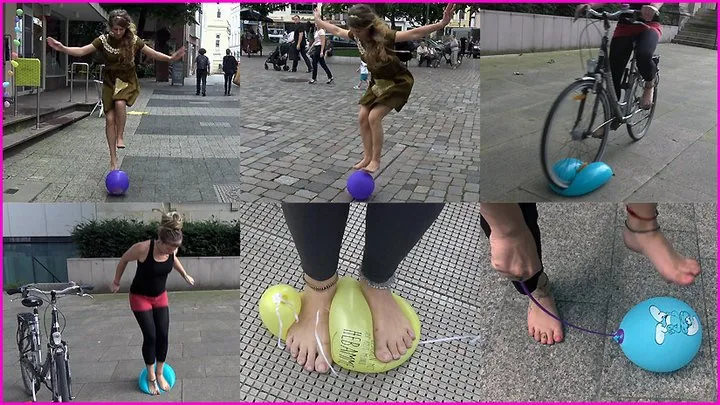 Barefoot Girls find random Balloons on the Street and Pop them