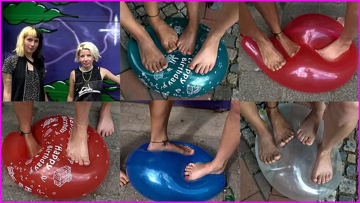 Aella and Kay's simultaneous Barefoot Balloon Squish (+ Bonus Clip)