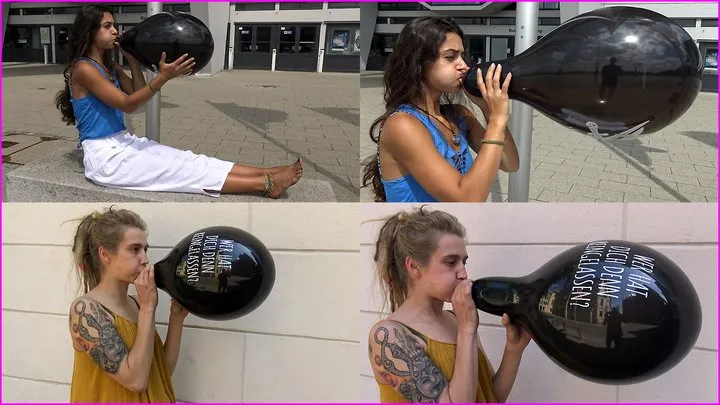 Tanita and Skye blow up Black Balloons until they Pop