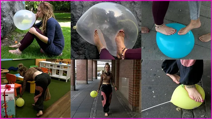 Audrey blows up a Balloon and pops it with her Bare Feet (+ Bonus Clip)