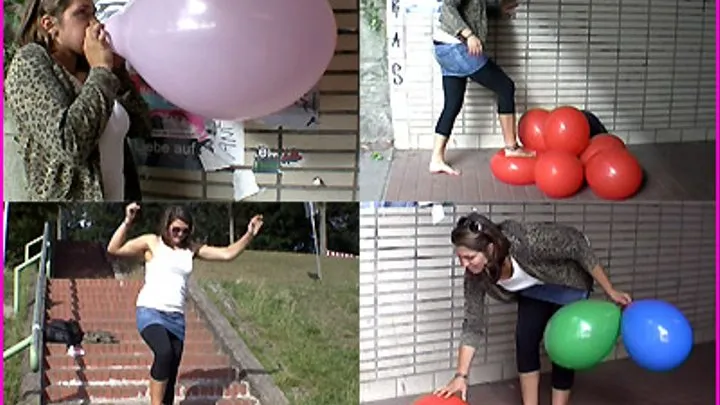 Nora blows and stomps Balloons