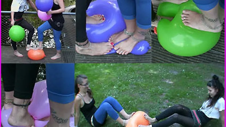 Two Sisters pop Balloons with their beautiful Bare Feet